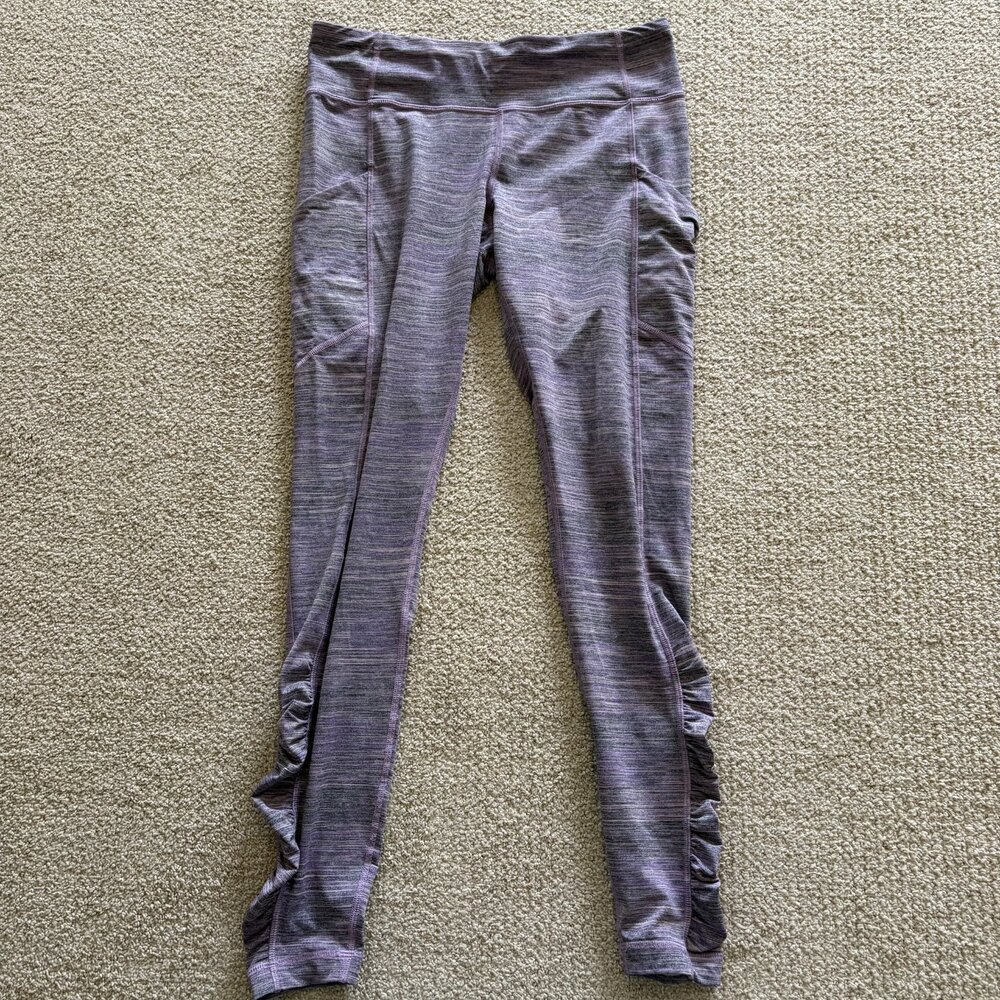 Lululemon Leggings Womens Purple Space Dye Ruched Hem Pockets Athletic Size 10
